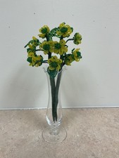 Vintage Handmade French seed beaded flowers in Glass Fluted-crimped Bud Vase.