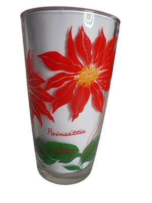 MCM  Boscul Peanut Butter Glass Tumbler Dark Red Poinsettia Estate find 5'' #9