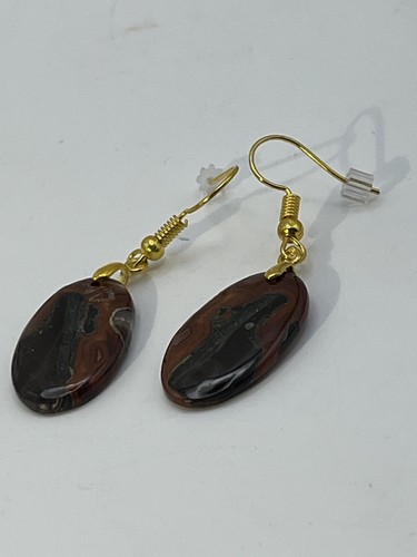 Faszinierende Ohrringe Jaspis/Achat Gold französischer Draht oval leicht! - Bild 7 von 8
