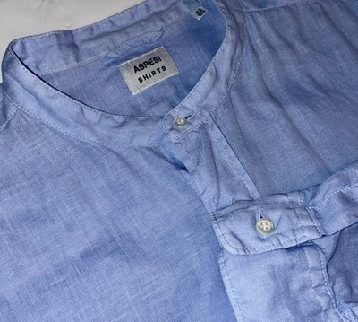 ASPESI Blue LINEN ButtonUp Shirt Mens 16.5(EU42) L/Sve Summer Comfort Old Money