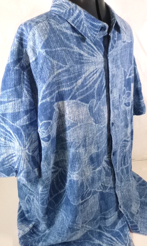 Havanera-Mens Hawaiian Shirt-2XL XXL-Blue Floral-Button Down-Short Sleeve-Linen - Picture 5 of 7