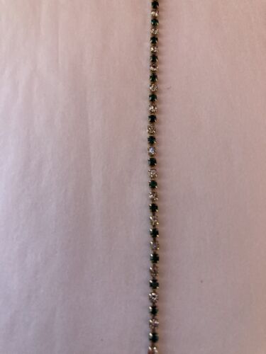 Vintage Gold Tone Emerald And Clear CZ Stones Tennis Bracelet 7.5” Length - Picture 8 of 14
