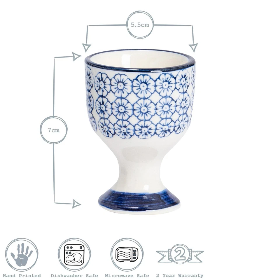 Porcelain Egg Cups Hand Printed Kitchen Breakfast Soft Hard Boiled Egg Holder - image 3 of 3