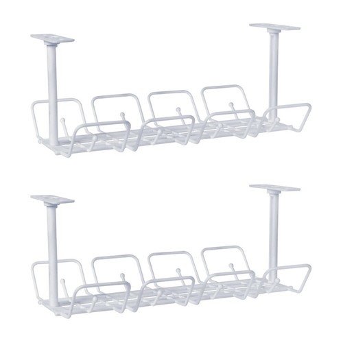 2 Sets Wire Storage Rack Office Cable Organizer under Desk Hanging Shelf for