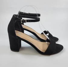 CM Womens Black Velvet Ankle Strap Block Heels Size 9