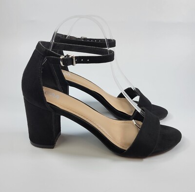 CM Womens Black Velvet Ankle Strap Block Heels Size