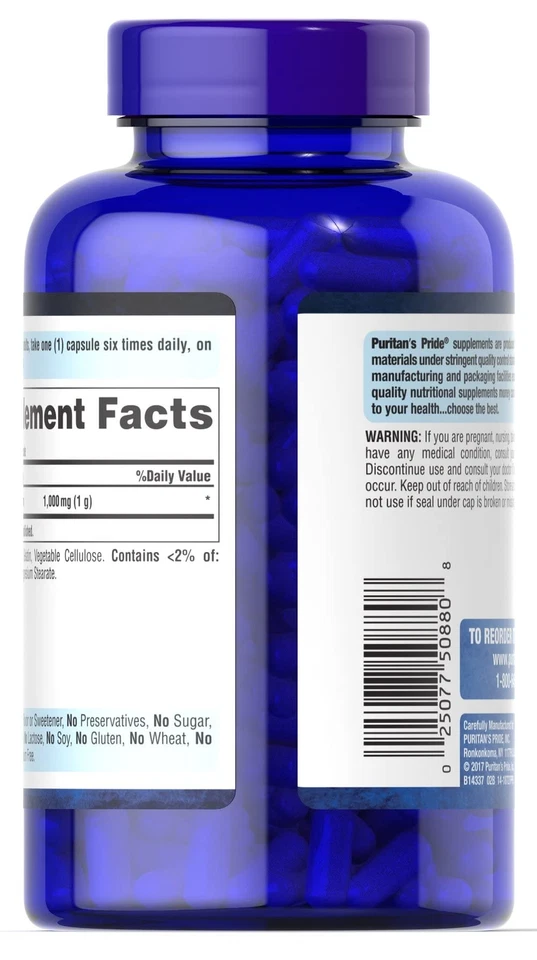 Suplemento potenciador de óxido nítrico - L-arginina, L-citrulina - Puritan's Pride 100 Foto 3 de 4