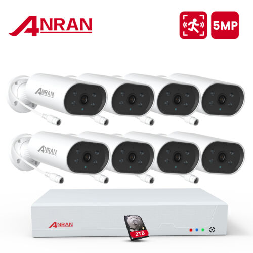 ANRAN 8CH 5MP POE Außen Überwachungskamera Set CCTV System 2TB HDD IR Nachtsicht - Afbeelding 1 van 21