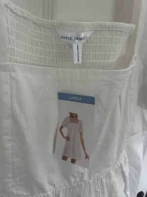 Draper James Ladies Lined Puff Sleeve Dress Size Large New White Cotton Cruise