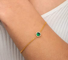 Dainty Gold Emerald Bracelet For Women Silver Emerald Birthstone Bracelet Gift