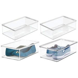 MDesign Stackable Plastic Closet Shelf Shoe Storage ...