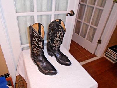 Justin 8017 Black Smooth Ostrich Cowboy Western Boots Men's size