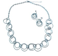 Silver-Tone Multi-Circle Statement Necklace Earrings Set