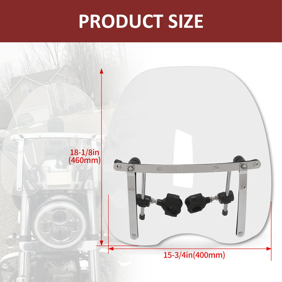 Guidão transparente motocicleta 18"x16" para-brisa 7/8"" 1"" para Honda VTX 1300 1800 - Imagem 3 de 4