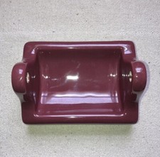 Vintage Glossy Burgundy Ceramic Toilet Paper Holder 1/4 Recessed MCM Bath New