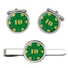 $10 Zehn Dollars Poker Chip Manschettenknöpfe Und Krawatte Clip Set