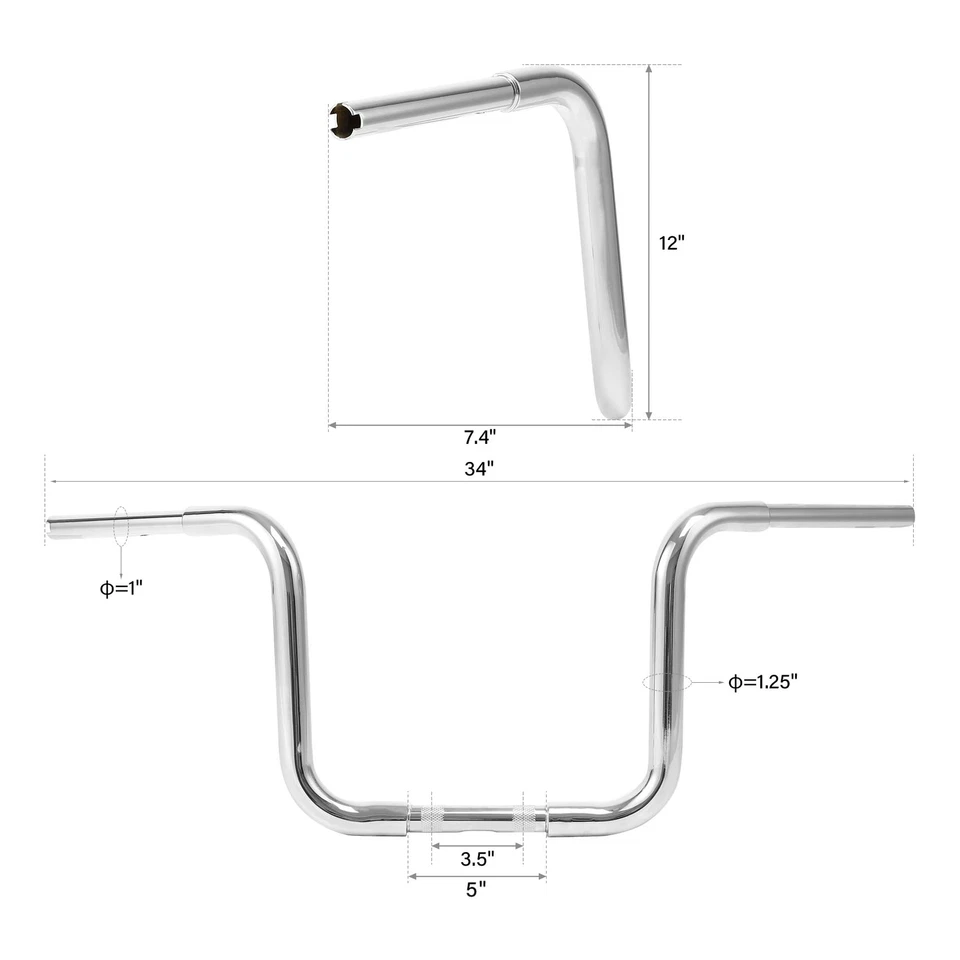 Manillar de suspensión Rise Ape de 12" apto para Harley Road King Sportster Dyna Low Rider Foto 3 de 4