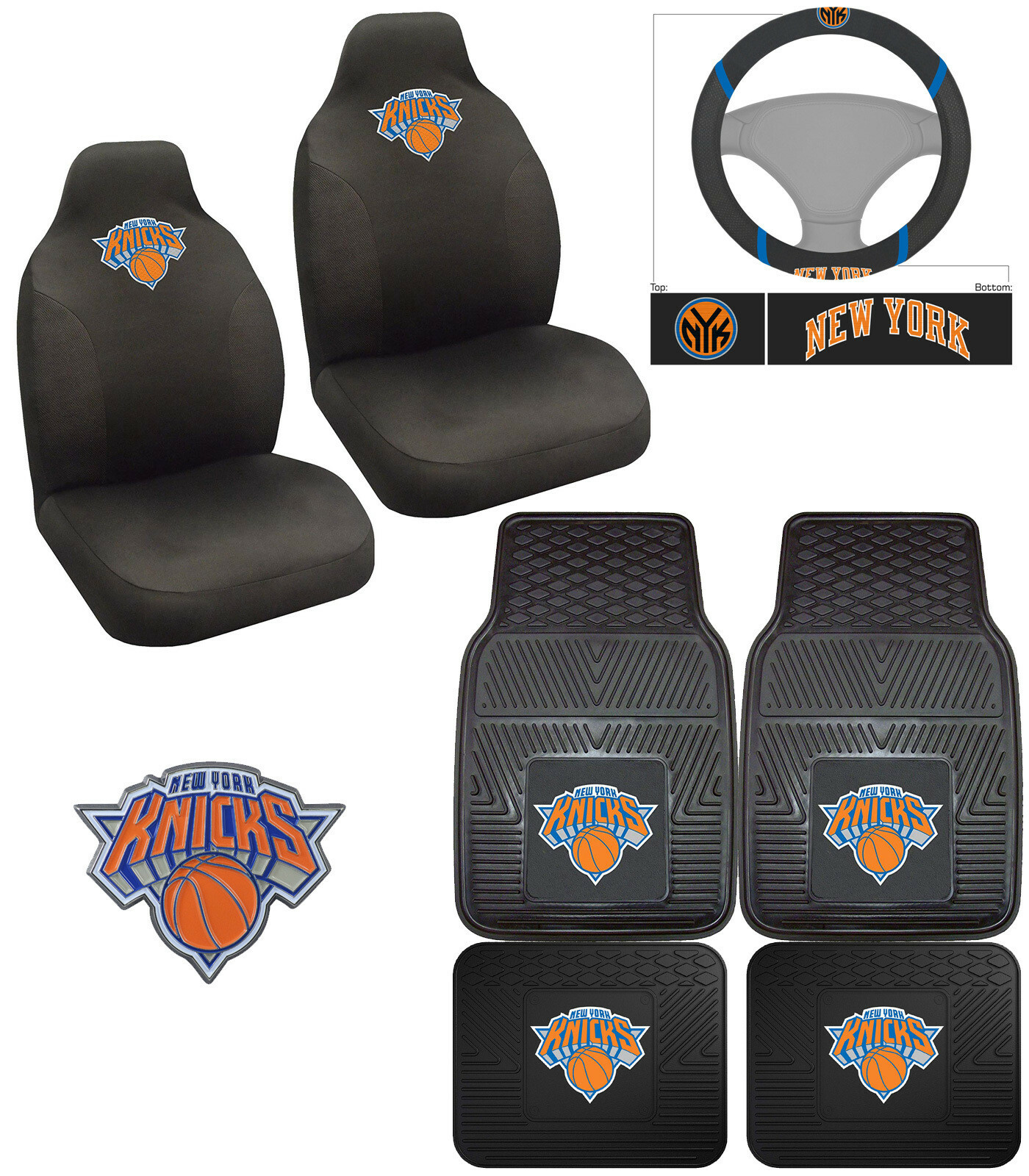 8PC NBA New York Knicks Car Truck Floor Mats Seat Covers Steering Wheel