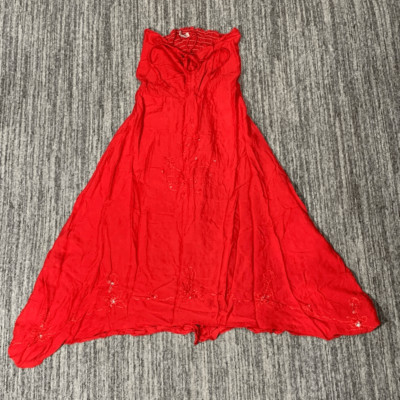 Wayan Natural Wear Womens Size Medium Dress Red Fairy Asymmetrical Hem Smocked
