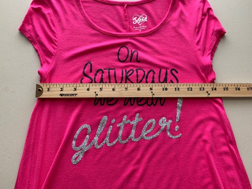 Justice Girl’s Pink “On Saturdays We Wear Glitter” Asymmetric Shirt, Size 12 - Picture 3 of 5