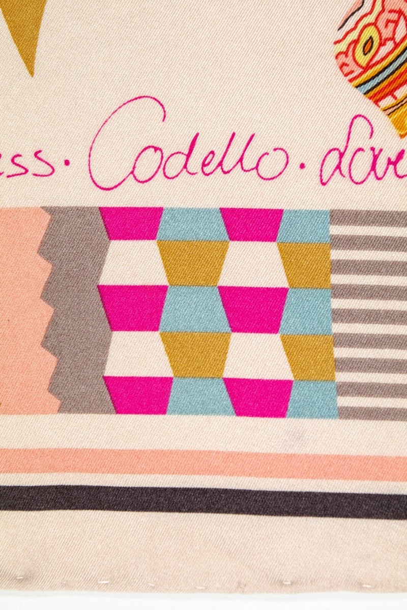 Foulard Carré (Gavroche) En Soie Codello - Motif Géométrique Multicolore - Vintage Et Occasion