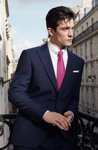 Mens Ties Stripe Tie and Pocket Square Set Classic Formal Woven A022-hot Pink - Picture 5 of 6