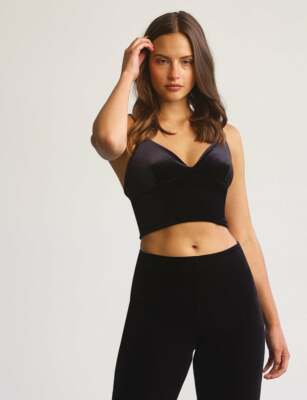$72 Commando Women's Black V-Neck Square Back Velvet Longline Bralette Size S/M