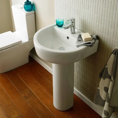 Nuie Provost 420mm Full Pedestal Basin 1 Tap Hole Round Bathroom Sink Modern