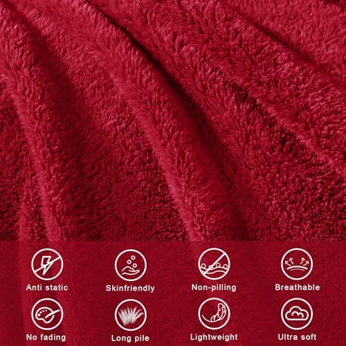 Twin Size Flannel Fleece Blanket, Super Soft Velvet Twin ( 60x80 IN ) Deep Red - Picture 5 of 7