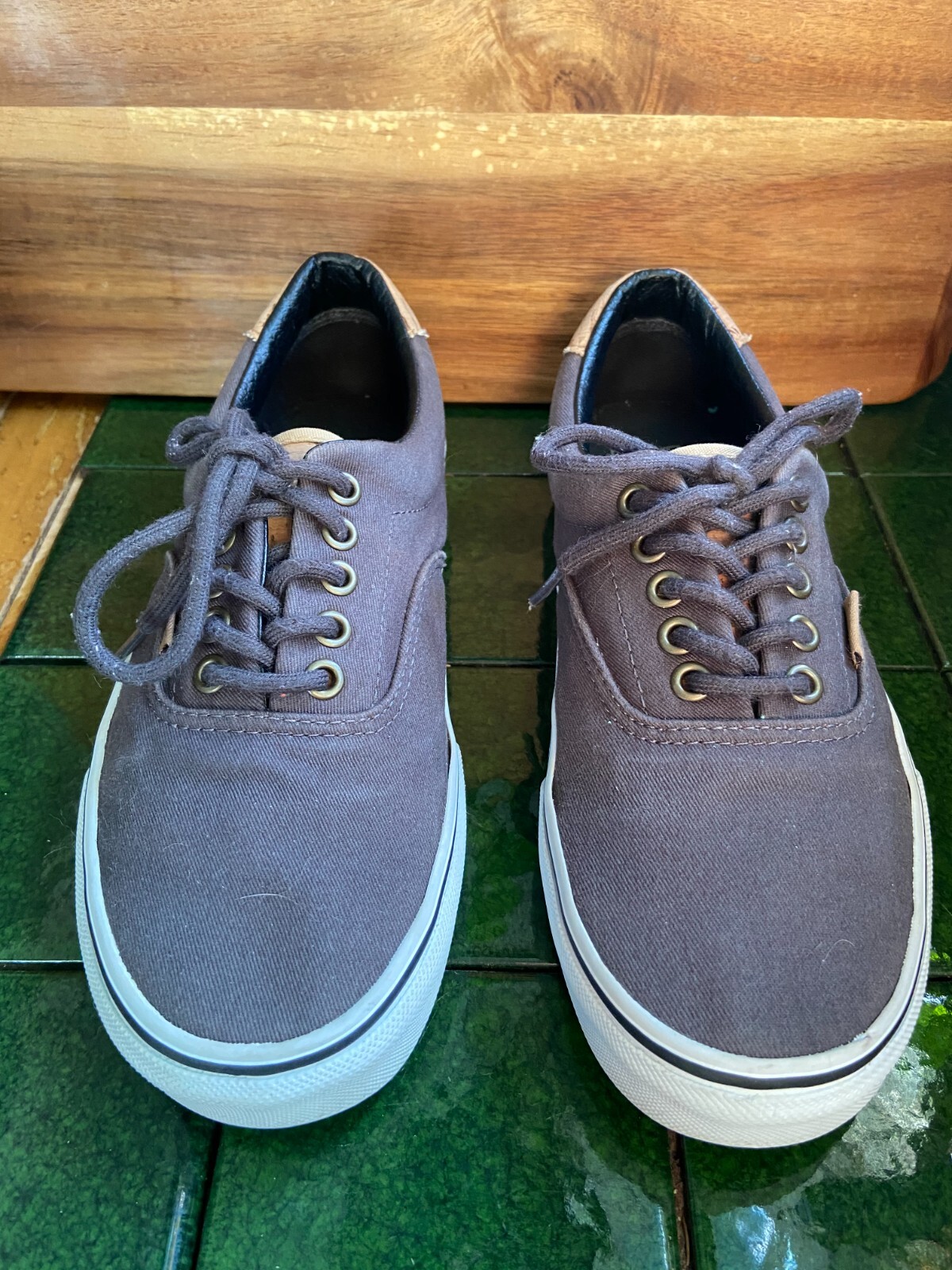 Vans Dark Shadow Brown Black Cork Accent Boat Shoes Size M 6.5 W 8-image