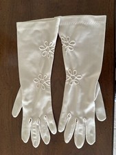 VINTAGE Gloves TAN NYLON FLORAL DESIGN  MEDIUM