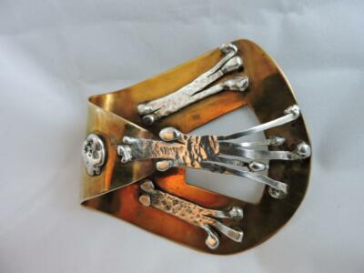 VTG Brutalist Belt Buckle Hammered Sterling Silver With 