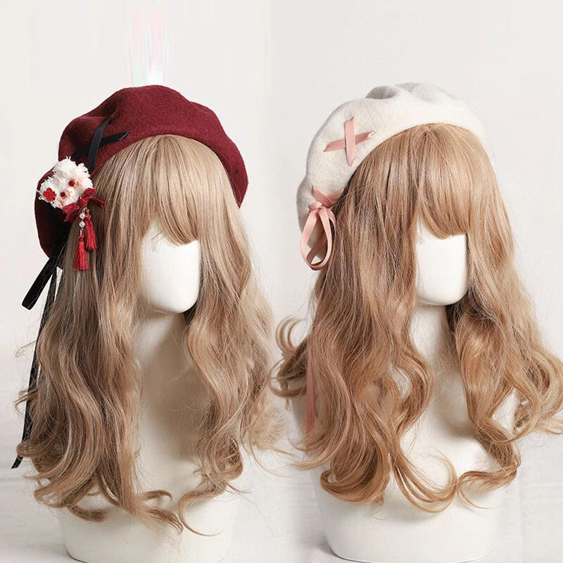 Gorra de pintor Kawaii Lolita Niña Juegos con disfraces Boina Sombrero Mezcla de Lana Invierno Cálida Cinta Foto 2 de 4