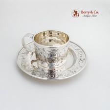 Alphabet Vine Birds Baby Cup Bowl Set William B Kerr Sterling Silver 1900