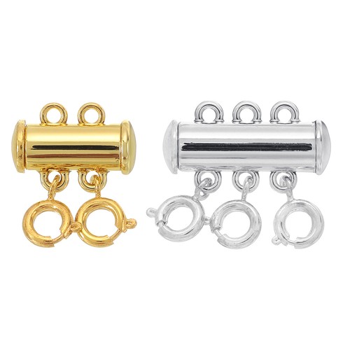 2Pcs Layering Necklace Clasps 2 & 3 Strands Slide Tube Lock Clasp Silver & Gold