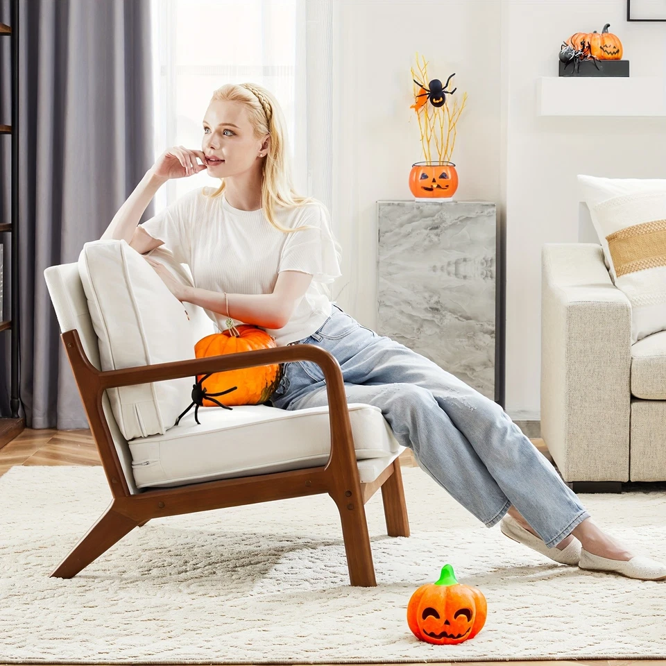 Cómoda silla acento - Silla moderna de mediados de siglo con respaldo bajo con almohada Foto 2 de 4