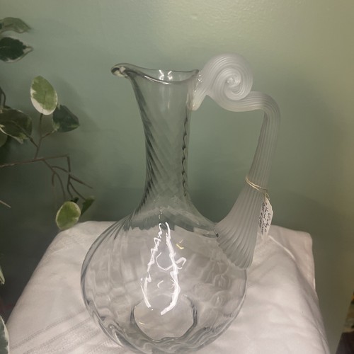 Vintage Romanian Swirl Design Frosted Handle Crystal Decanter Pitcher Beautiful - Picture 10 of 11