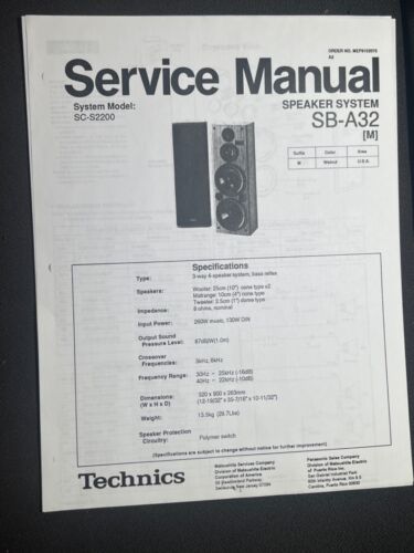 Technics SB-A32 Service Manual Speaker System Photocopy