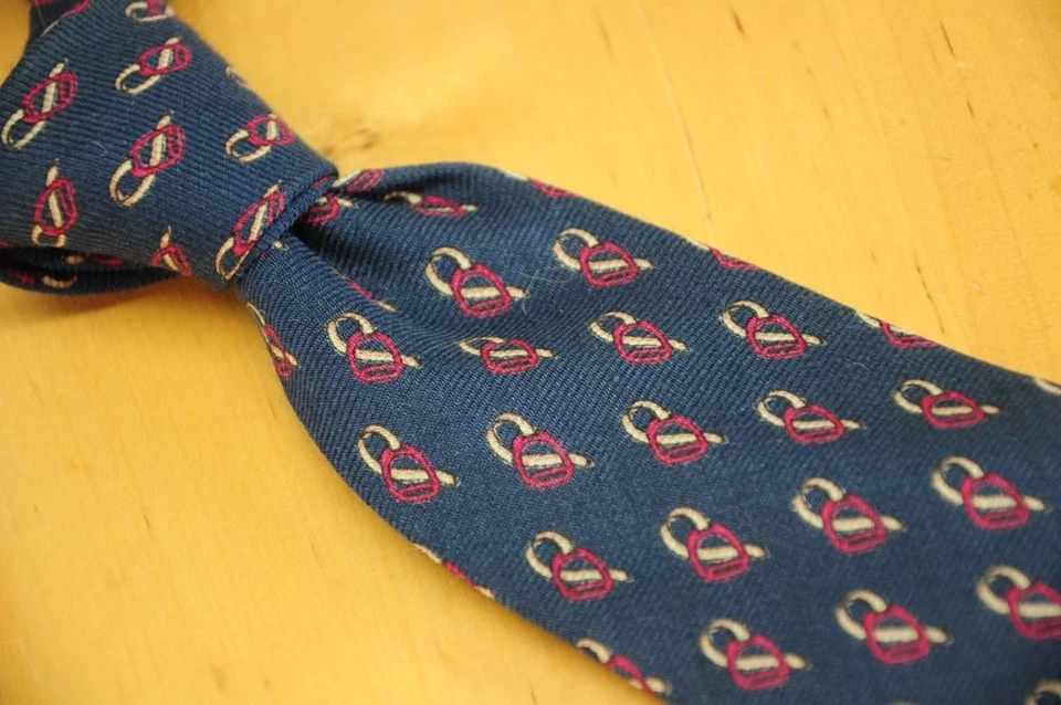 Corbata vintage Brooks Brothers lana seda azul estribo estampado ecuestre 3,25” EE. UU. Foto 2 de 4