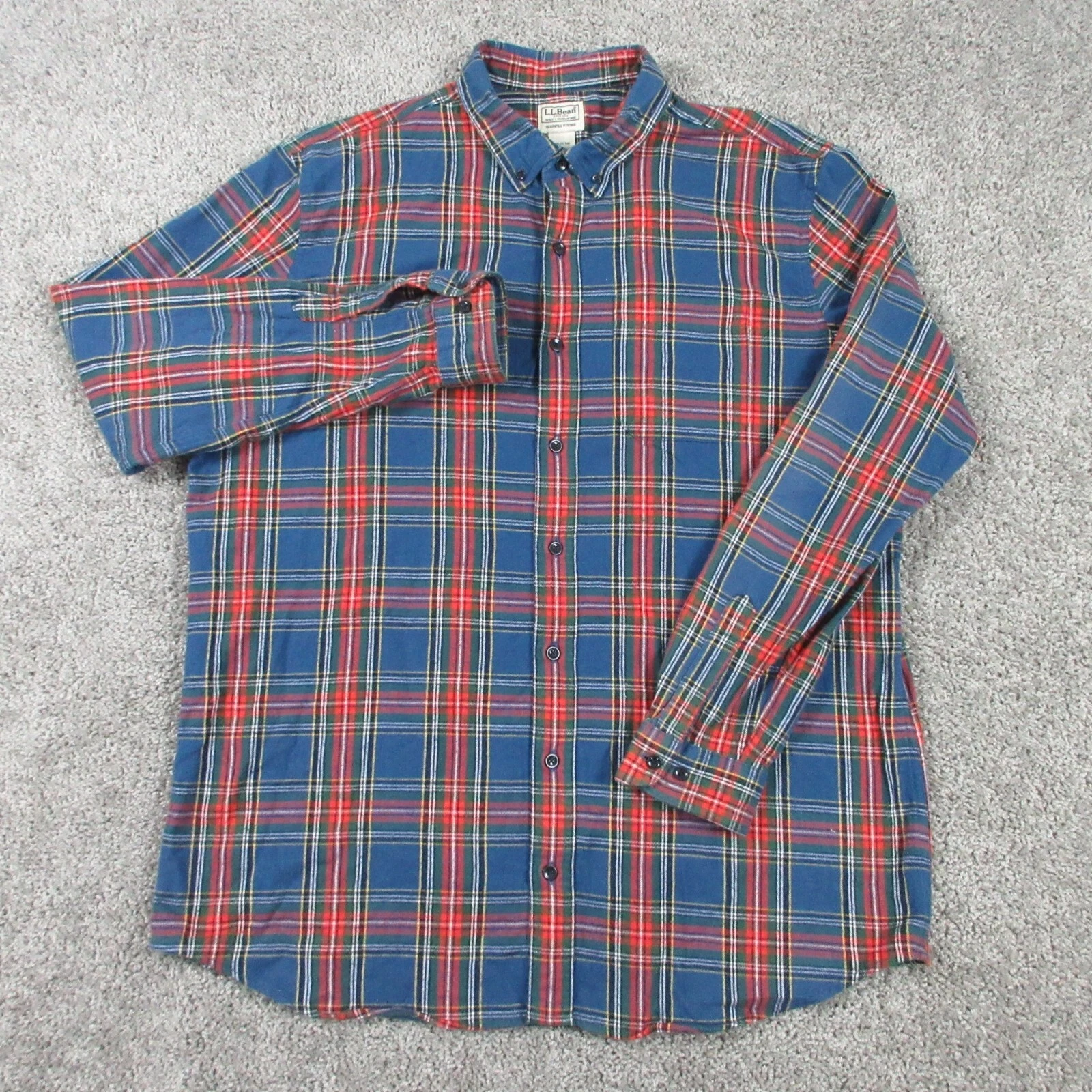 LL Bean Shirt Mens Extra Large Tall Blue Tartan Plaid Flannel Outdoor Button Up