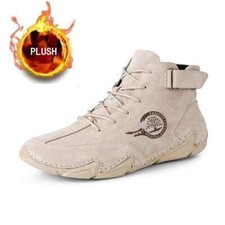 Winter Men's Warm Plush Suede Ankle Boots Outdoor Non-slip High-top Hiking Boots