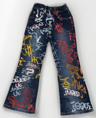 RARE Pepe Jeans London Embroidered Graffiti Denim Jeans, Sz 5 Boys Girls NICE