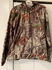 Huntworth Woman's Long Sleeve Camo Hooded Sweatshirt 1/4 Zip Pockets Size XL