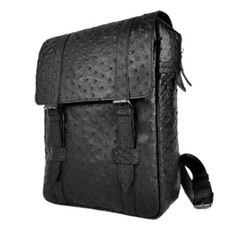 Men's Backpack GENUINE Ostrich Leather Exotic Luxury Large Black Bag for Laptop