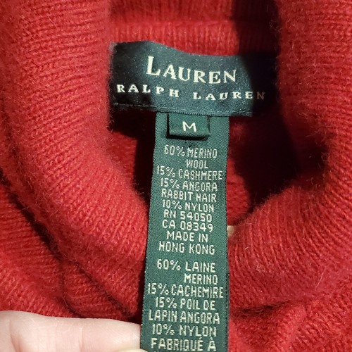 VINTAGE Lauren Ralph Lauren Wool Cashmere Angora Womens M Sweater Holiday Red - Picture 6 of 12