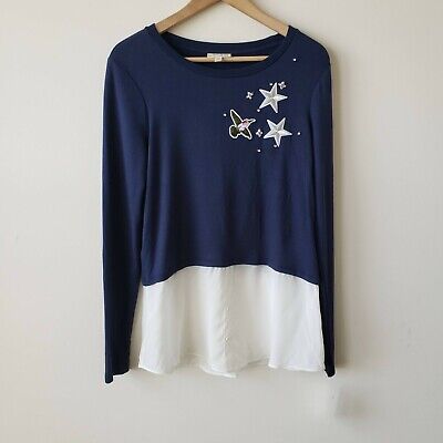 Maison Jules Womens Applique Layered Pullover Top Maison Jules Womens Applique Layered Pullover Top