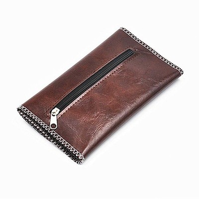 Tobacco bag, PU leather, extra bag with metal zipper, double folds, ma...