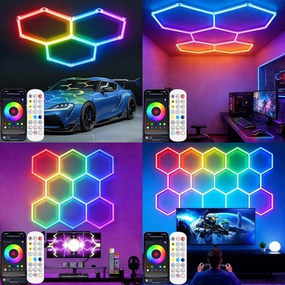 RGB Hexagon LED Lampe Werkstatt Garage Wand Decken Leuchte Waben Beleuchtung DE