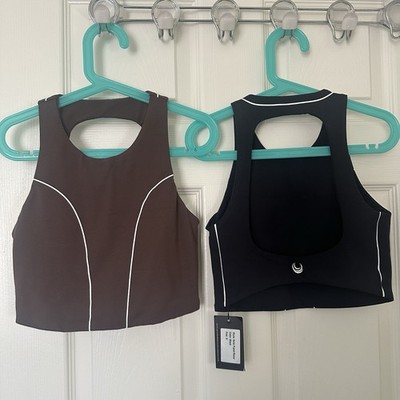 Lazuli Label Nola Piped Racer Crop Top Size S Black NWT & Brown EUC Activewear 