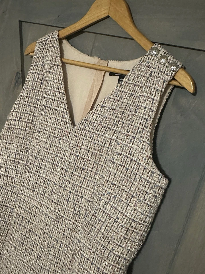 Vestido Vaina Casa Blanca Mercado Negro 12 WHBM Rosa Tweed Boucle Carrera Preppy Foto 4 de 4